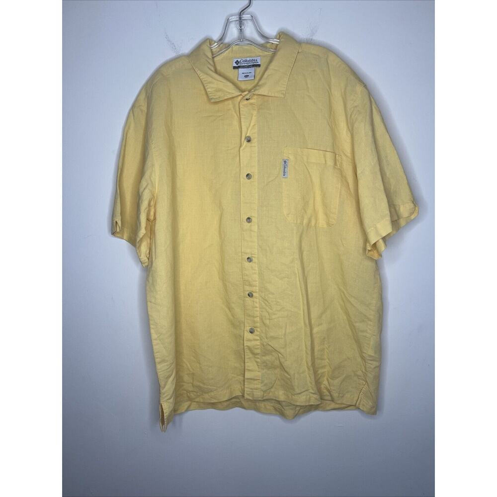 Columbia Men’s Button Up Camp Shirt Size XXL Yellow Short Sleeve Collared